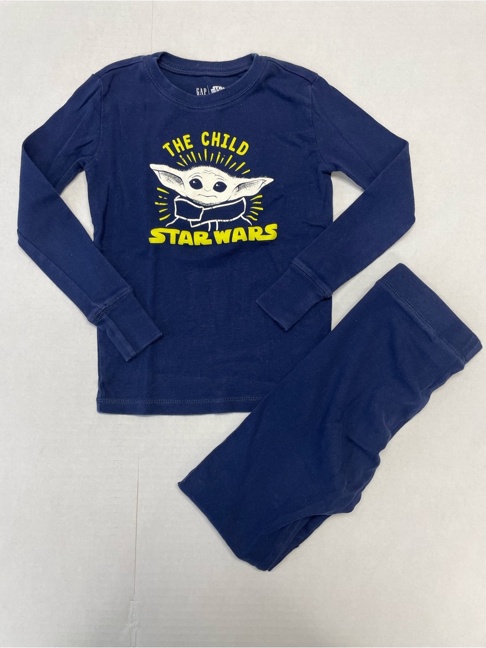 GAP Star Wars Boys Size 8 Navy Blue 100% Cotton Pajamas Shirt Pants Set Yellow